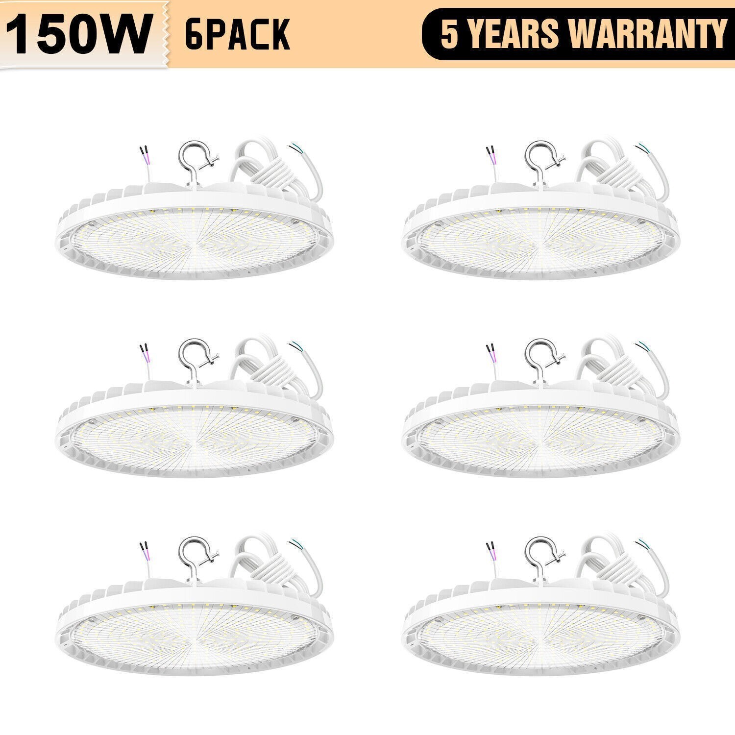6Pack 150W UFO Led High Bay Light Commercial Warehouse Shop Fixture 22,500LM