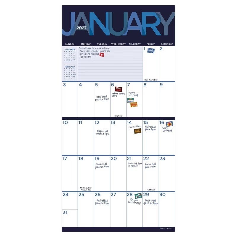 2027 Big Print Wall Calendar TF Publishing Large Grid 2-Page Spread FSC Paper