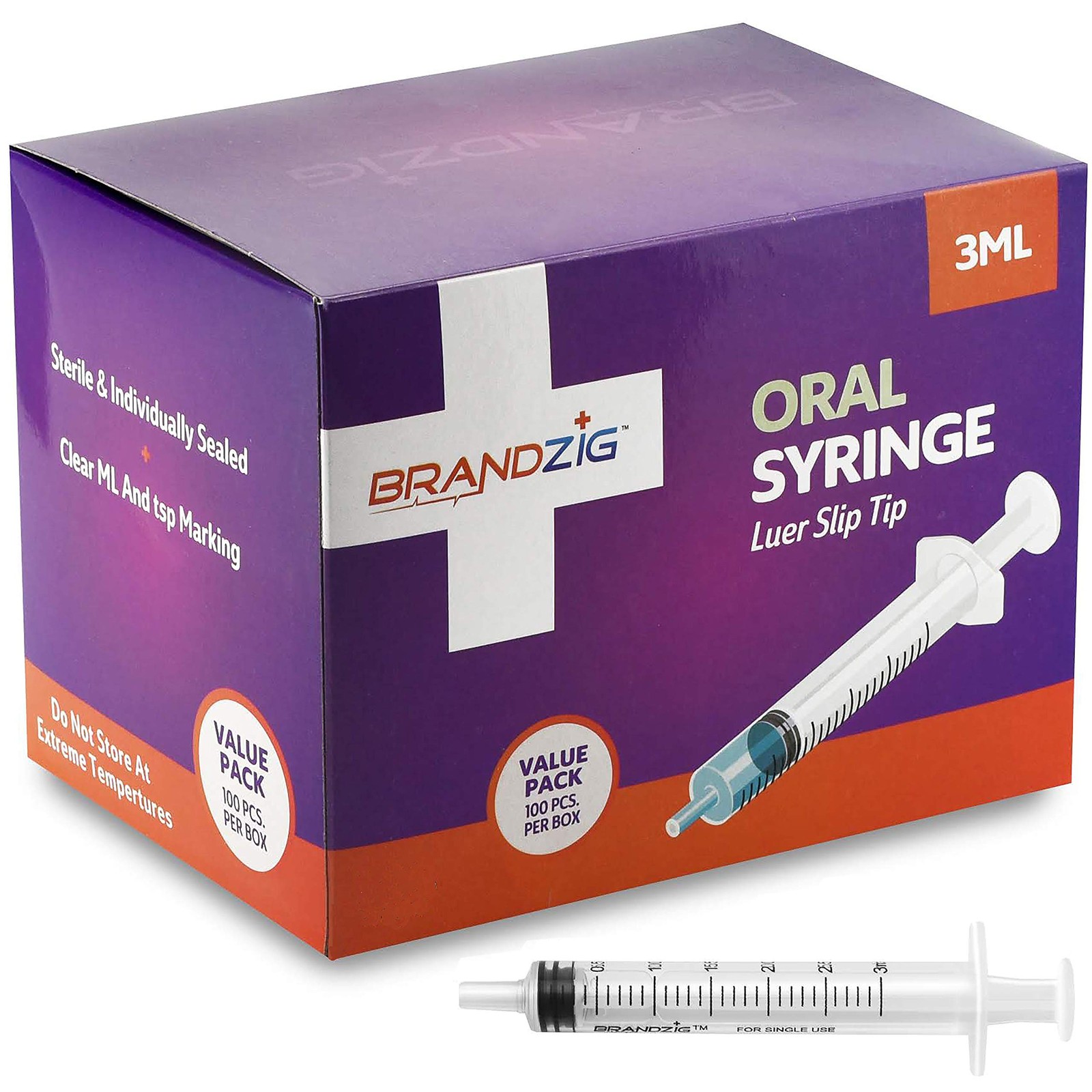 Brandzig 3ml Syringe – 100 Pack – Luer Slip Tip, No 100 Count (Pack of 1)