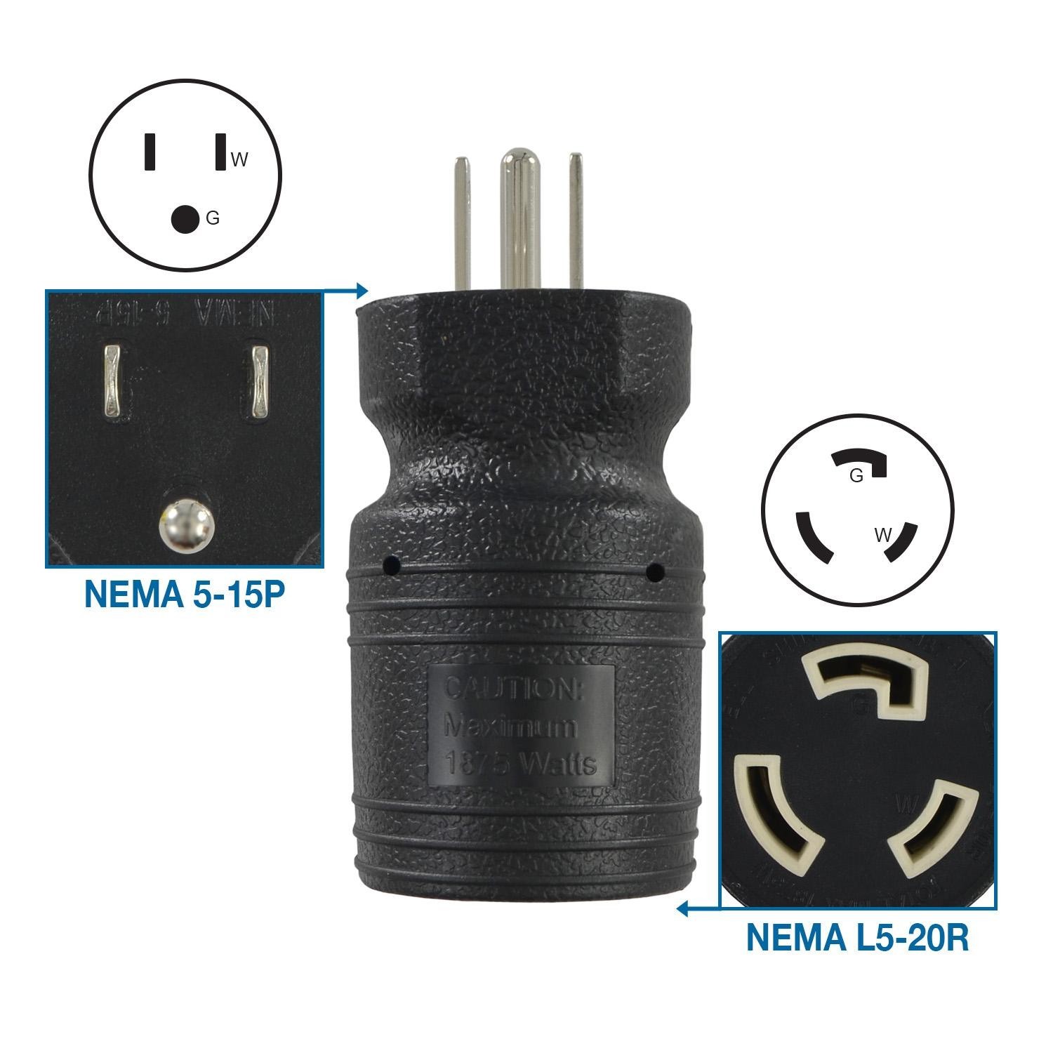 Conntek 30221-BK Plug Adapter NEMA 5-15P to L5-20R