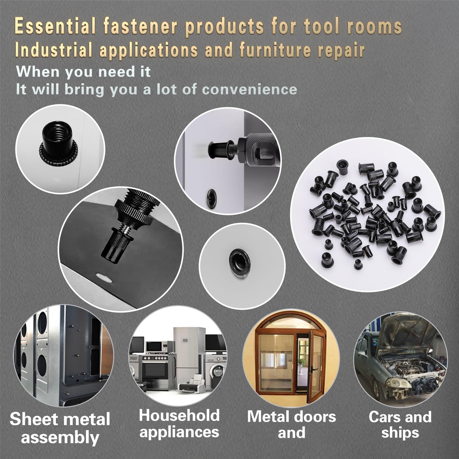 Rivet Nut Tool Kit 490Pcs Black Metric M8 M6 M5 M4 M3 For Automotive Marine Indu