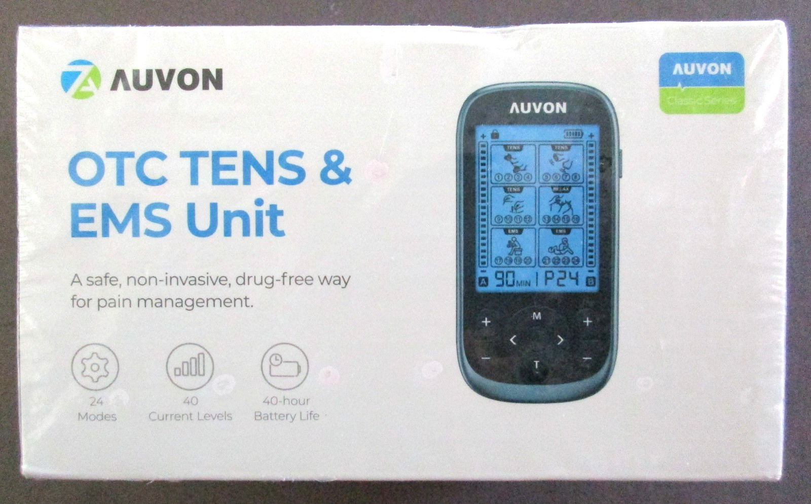 Auvon OTC TENS & EMS Unit TA2224 Classic Series 24 Modes 40 Hour Battery Life