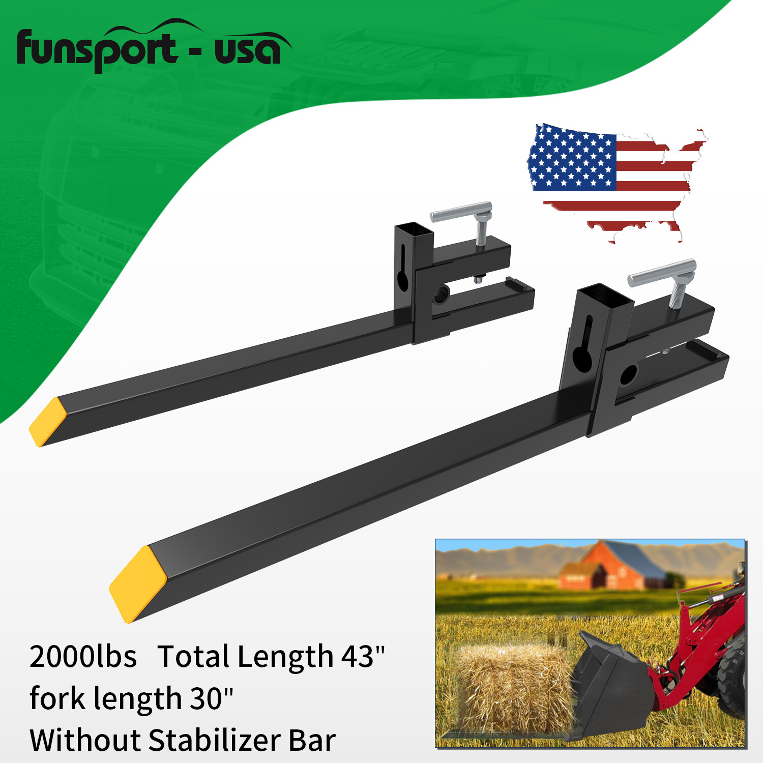 2000lbs Clamp Loader Bucket Forks Tractor Skid Steer Heavy Duty 43″ Pallet Forks