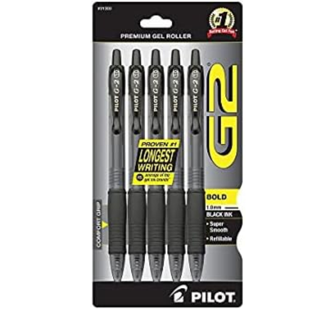 Pilot G2 0.7mm Roller Ball Gel Pens Black Ink 5-Pack (31078)