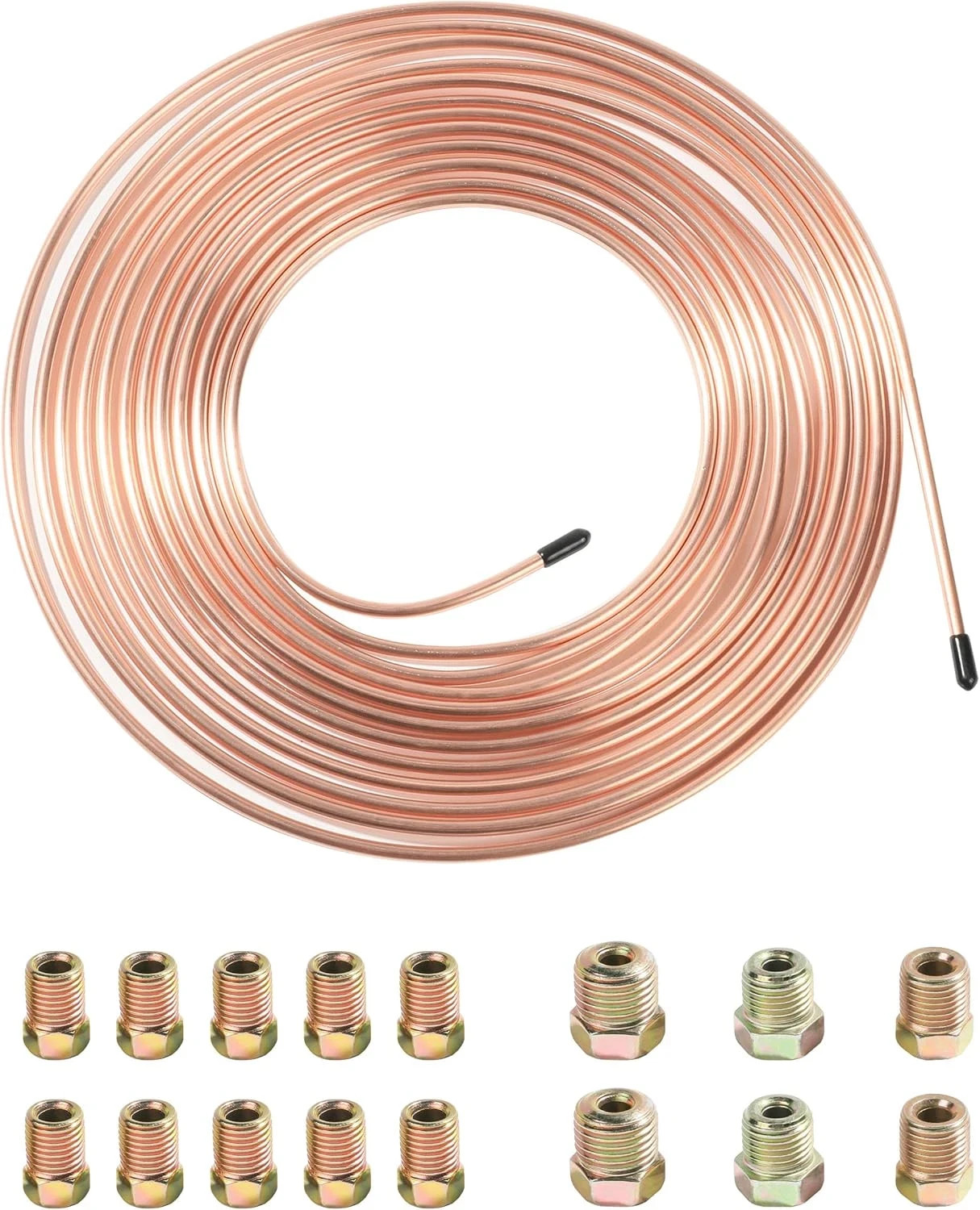 25 Ft. 3/16 OD Copper Nickel Brake Line Tubing Coil and Fitting Kit, 25 Ft of 3/