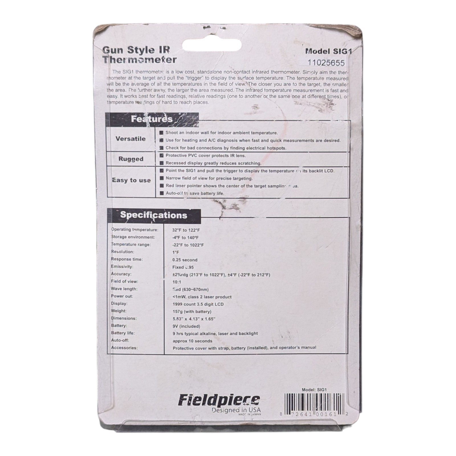 Fieldpiece SIG1 – Gun Style IR Thermometer – (-22°F to 1022°F) 10:1 Professional