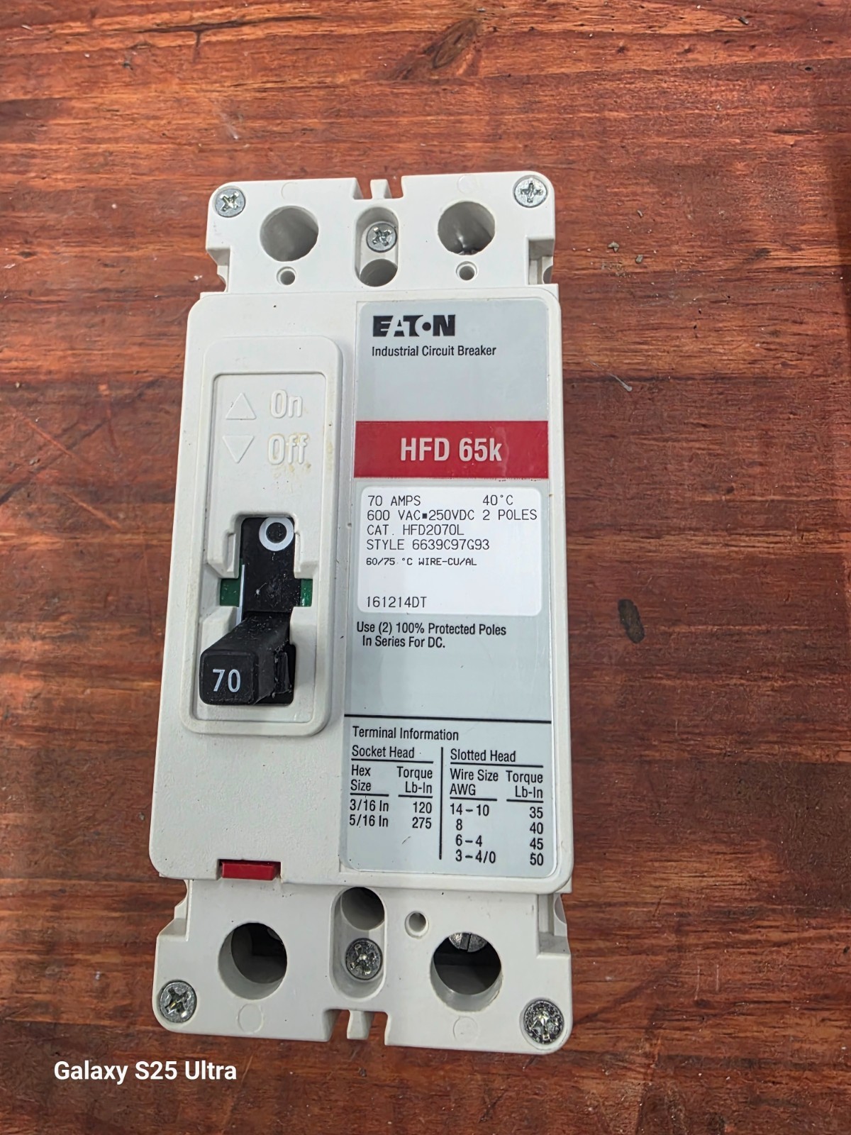 EATON HFD2070L 70 Amps 2 POLE 250VDC- 600VAC
