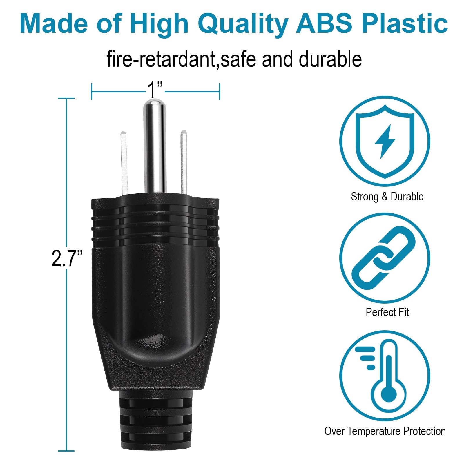 Electrical Replacement Plugs Male End Extension Cord 125V 15A 2Pole 3Wire 2 P…