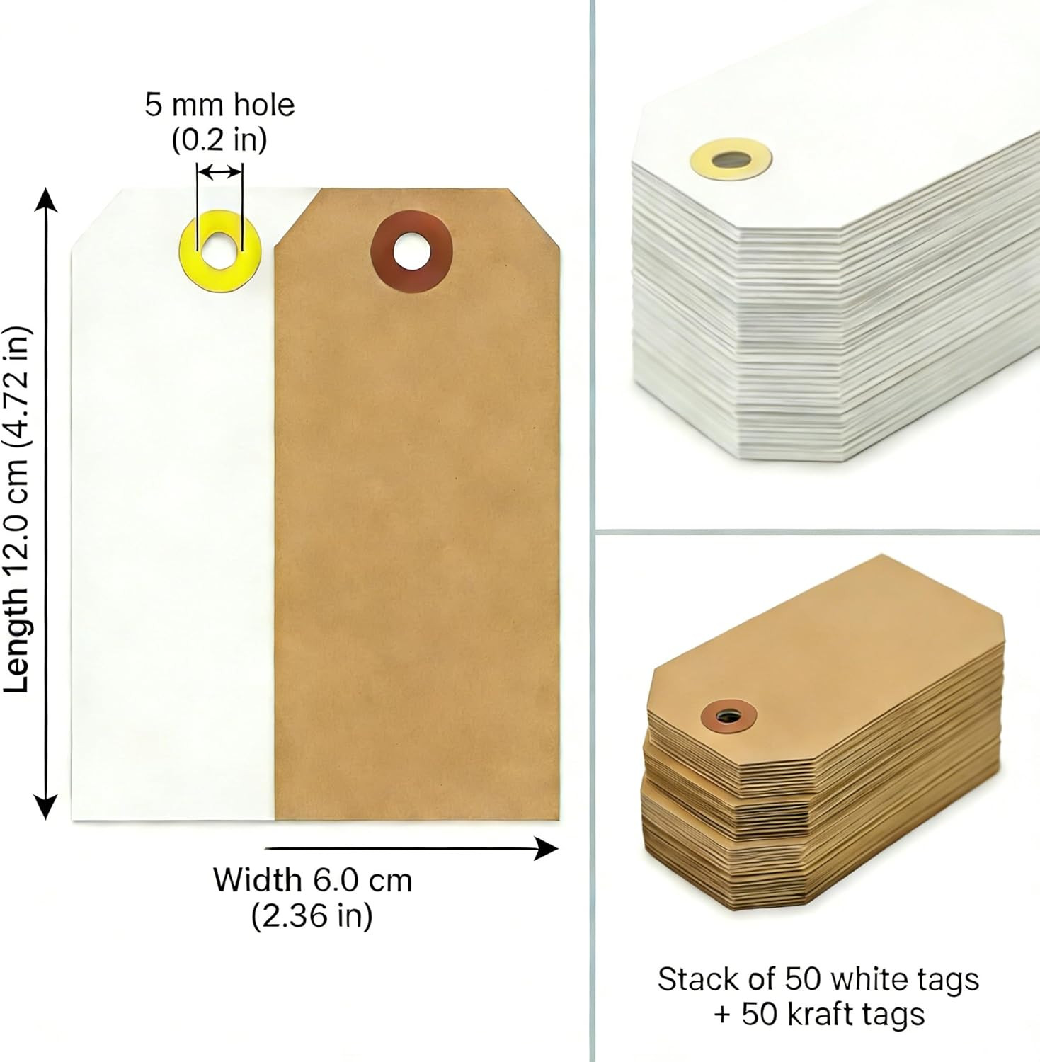 100 Pack Shipping Tags with Strings Included, Blank Hang Tags 4 3/4″ x 2 3/8″, A