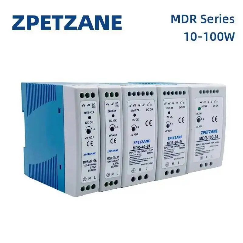 MDR-40W 60W DIN Rail Switching Power Supply SMPS 47-63Hz AC to DC 12V 24V Source