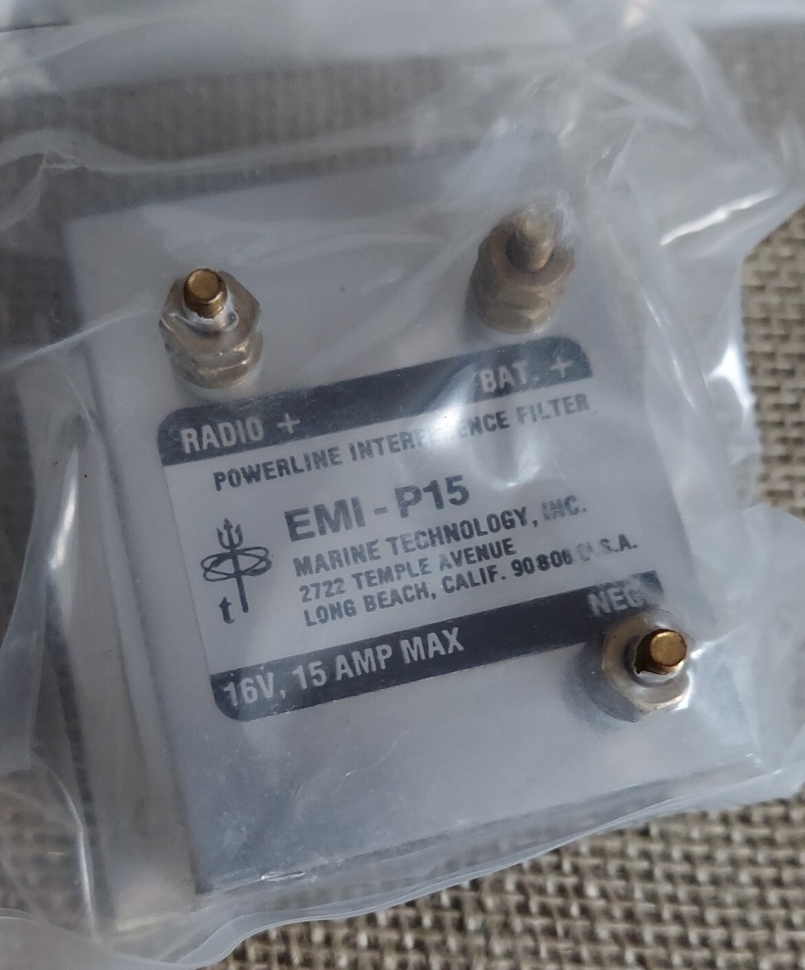 MARINE TECHNOLOGY EMI-P15 Powerline Interference Filter. 16v, 15a max