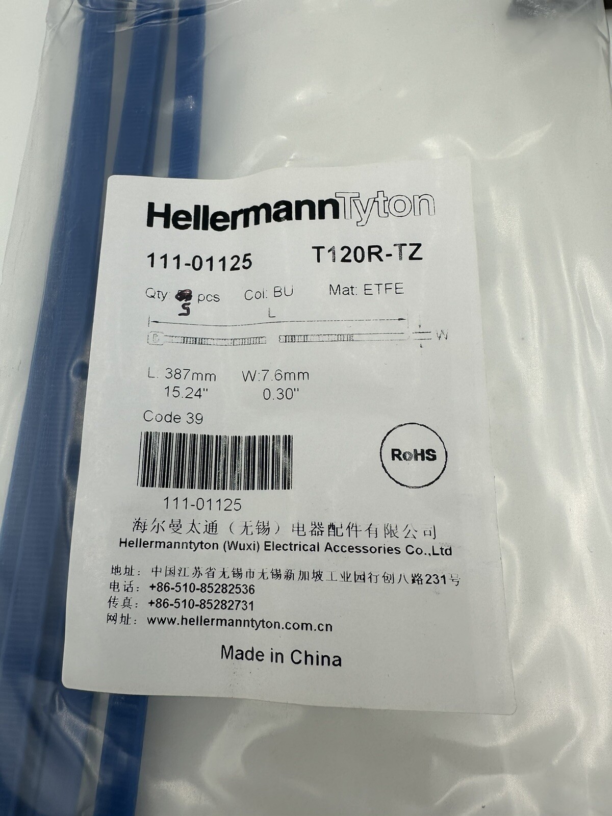 HellermannTyton 111-01125 HighTemp Cable Tie T120R-TZ Blue ETFE 15.2″ 5/PKG NEW