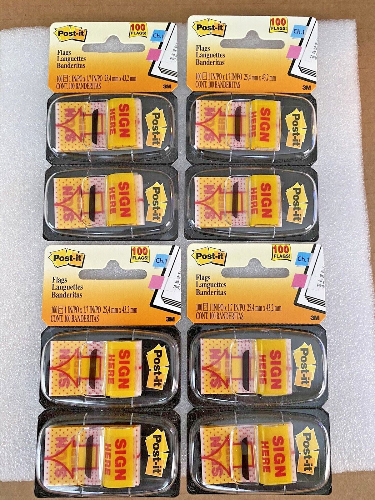 ( 4 ) PACKS OF POST IT FLAGS ~ SIGN HERE ~ YELLOW FLAGS 680-SH2 ~ 100 PER PACK