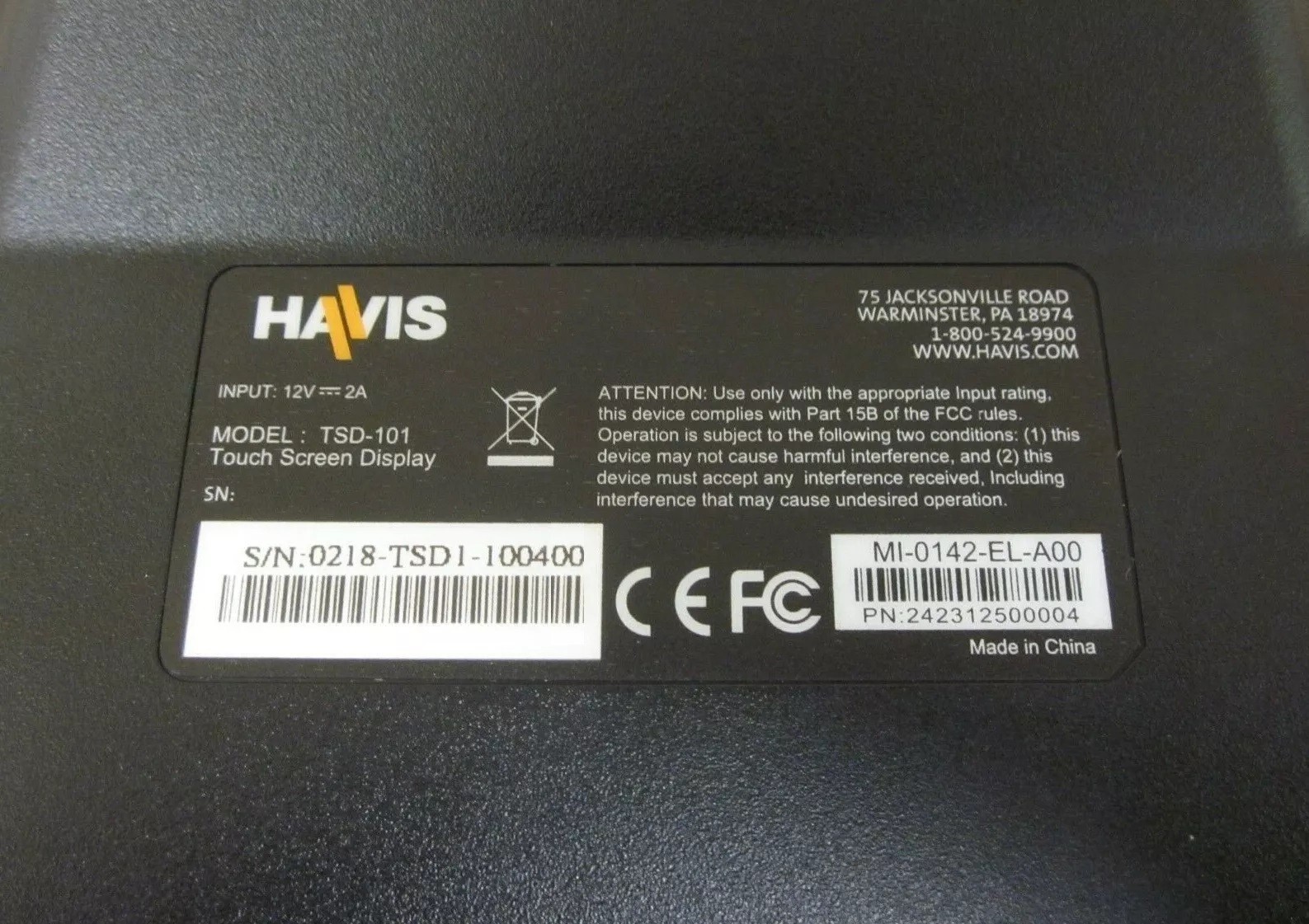 95-99% Life Left Havis TSD-101 11.6″ Car Capacitive Touch Screen Display Monitor