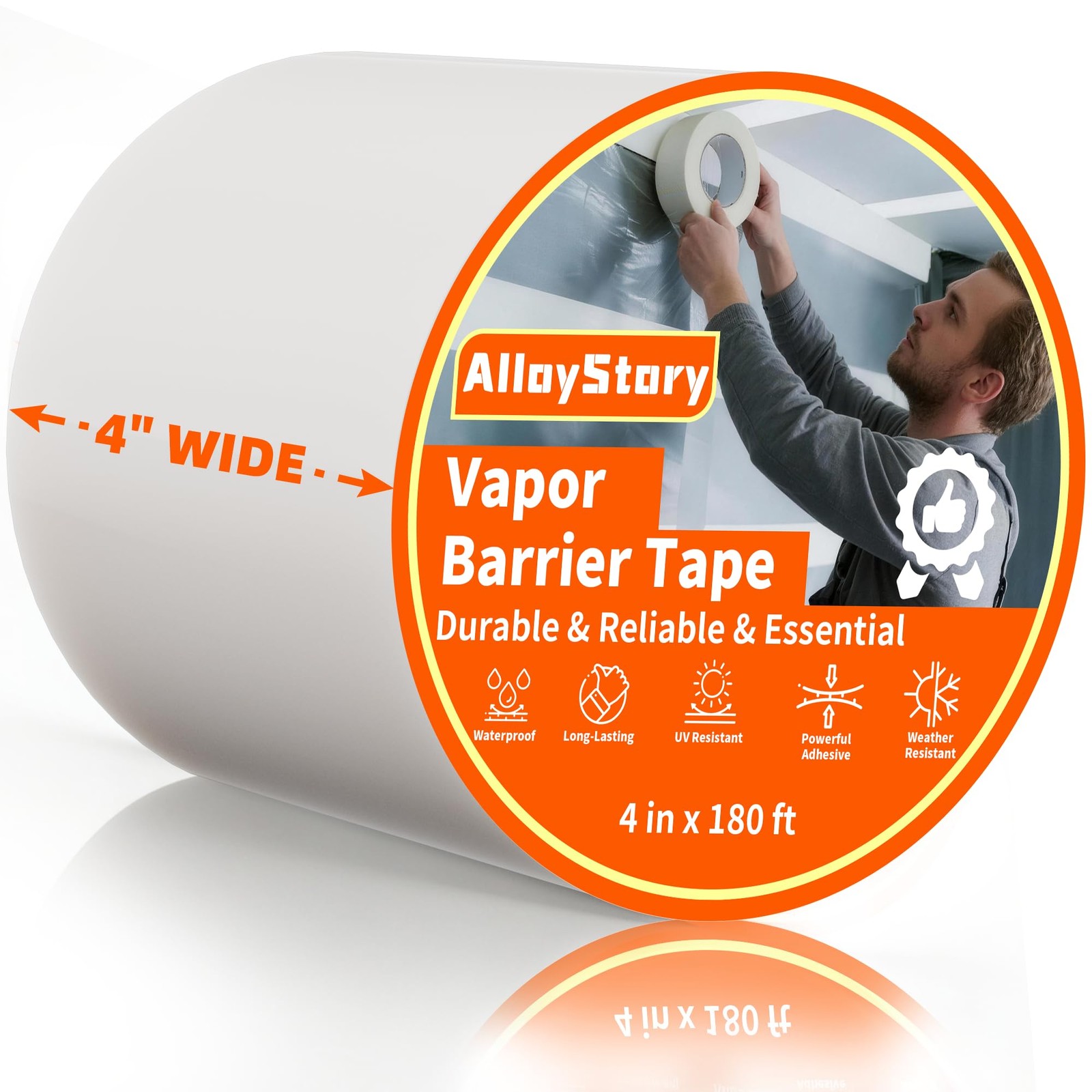 AlloyStory Vapor Barrier Tape 4 Inch x 180 Feet,White Moisture 1 Roll