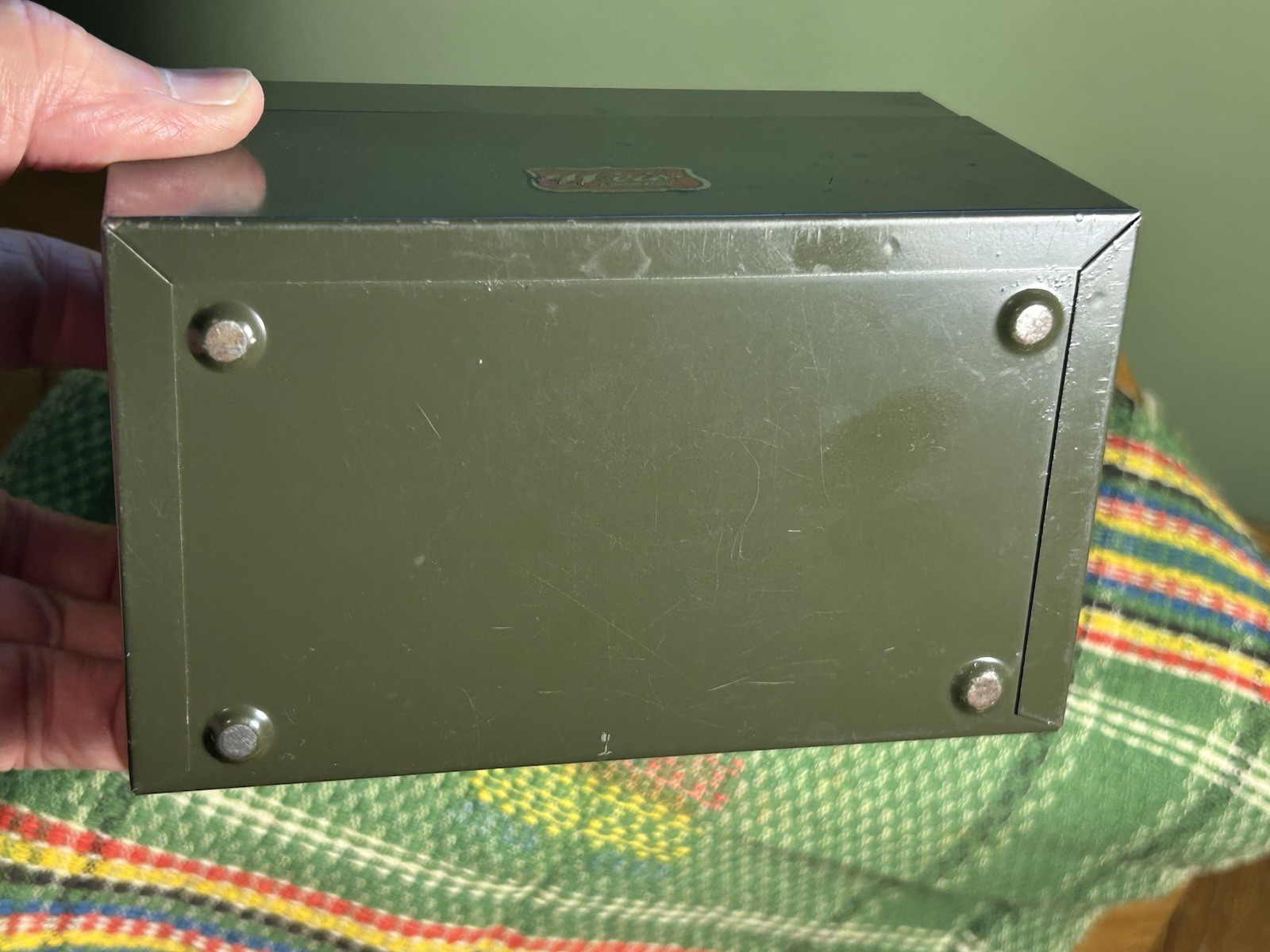 vintage small dark green WEIS metal file card office recipe BOX 5.5×3.25×3.5″