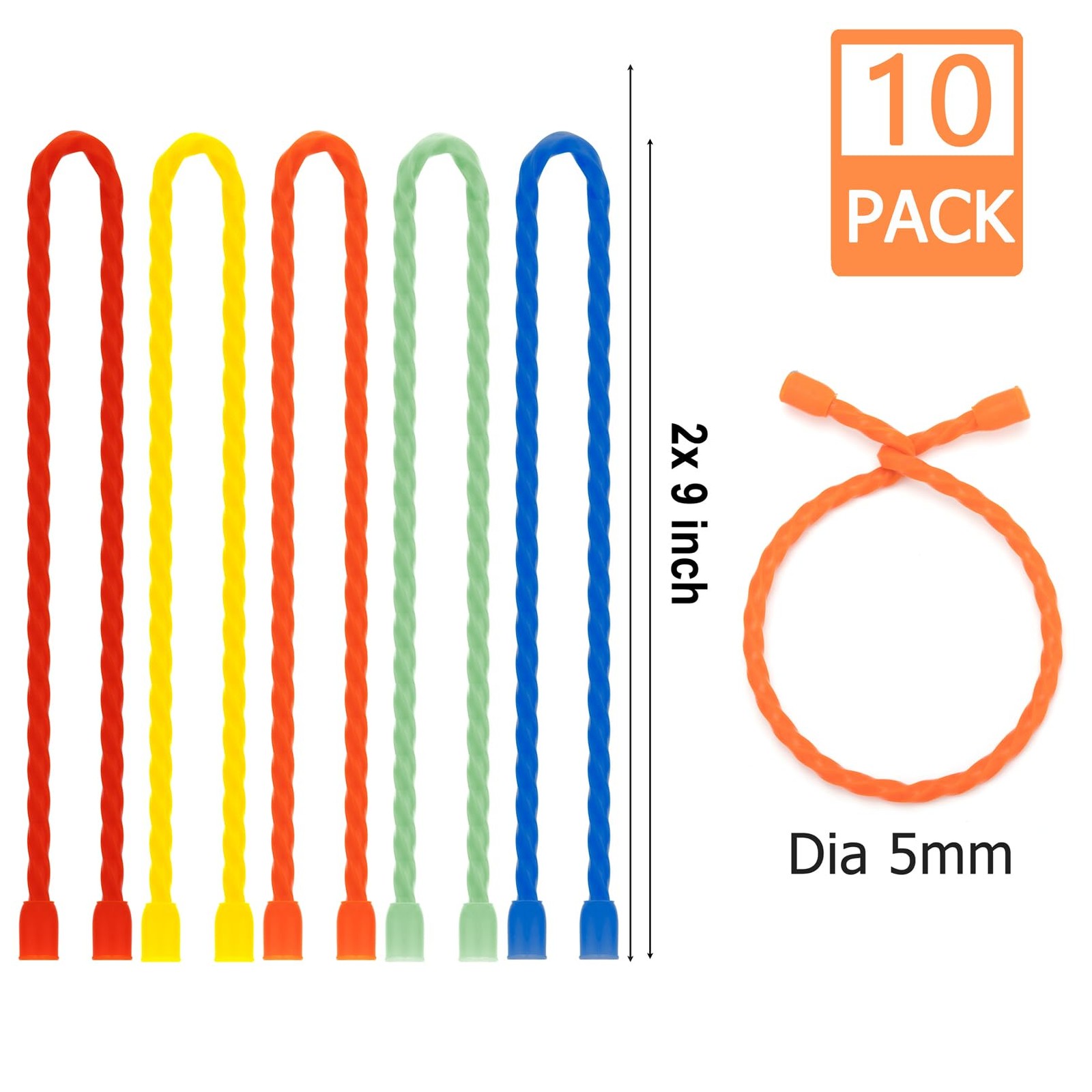 Gesipor 10 PCS 18-Inch Silicone Cable Ties – Reusable Twist Ties Bendable Steel-