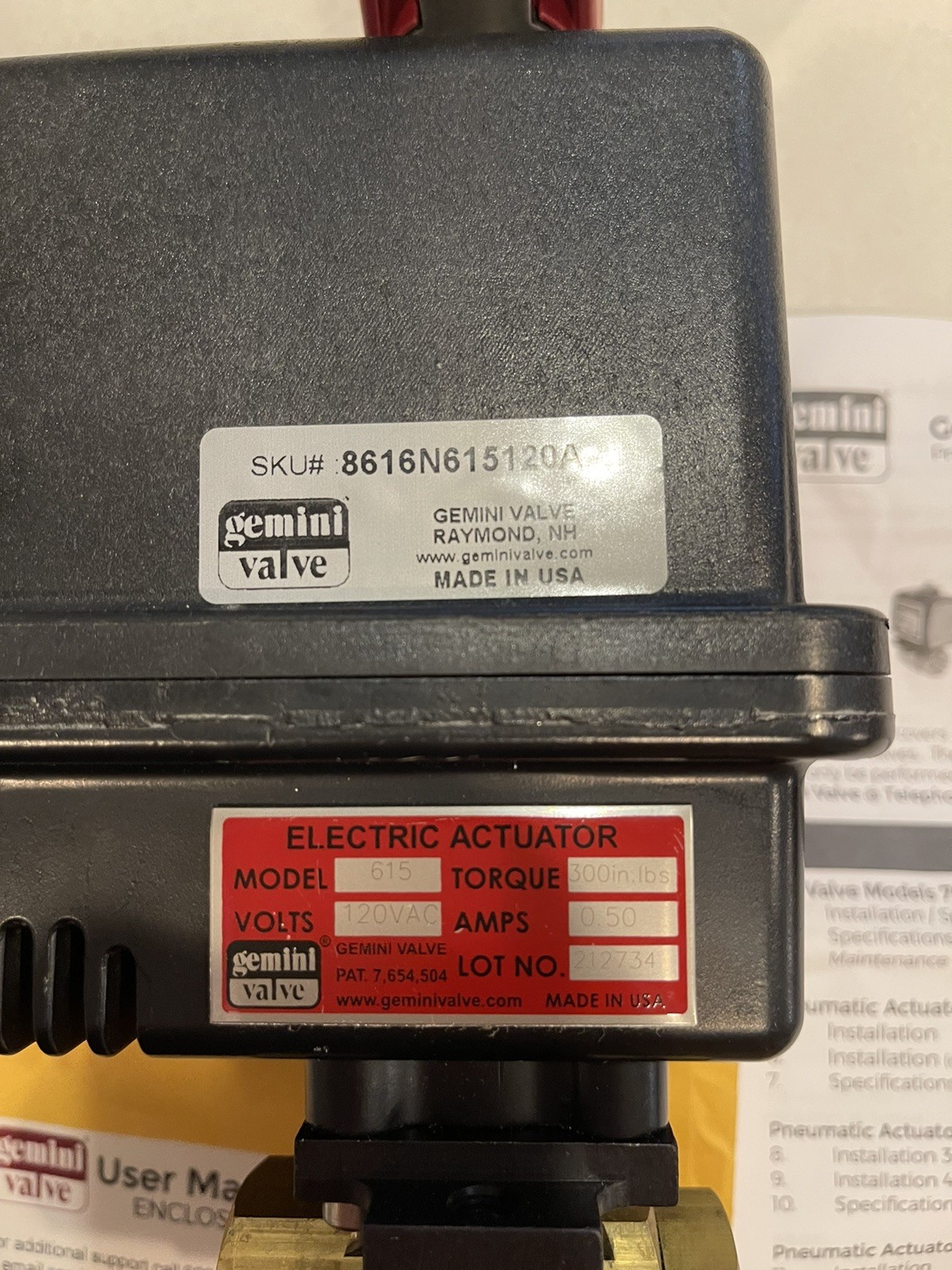 Gemini Valve 615 Actuator 120VAC NEW 300in.lbs New.