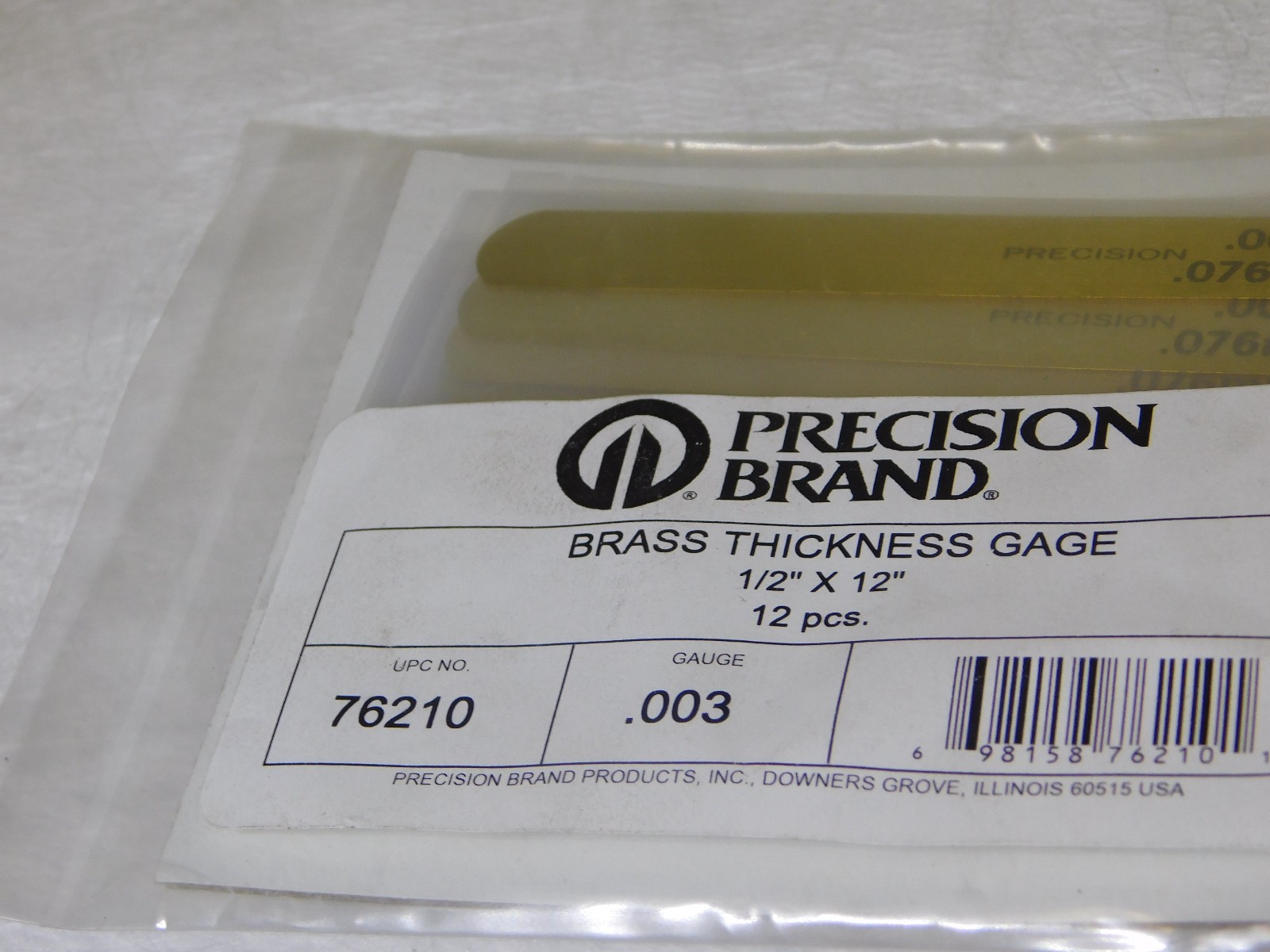 Precision Brand 0.003” Brass Thickness Gage 1/2” x 12” Blades (Pack of 12) 76210