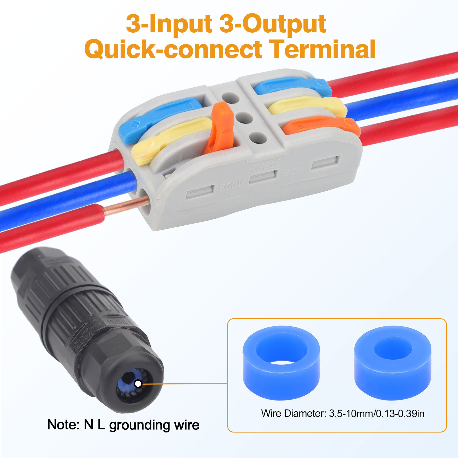 10PCS IP68 Junction Box Outdoor Waterproof 3 Pin Electrical Cable Connectors Kit