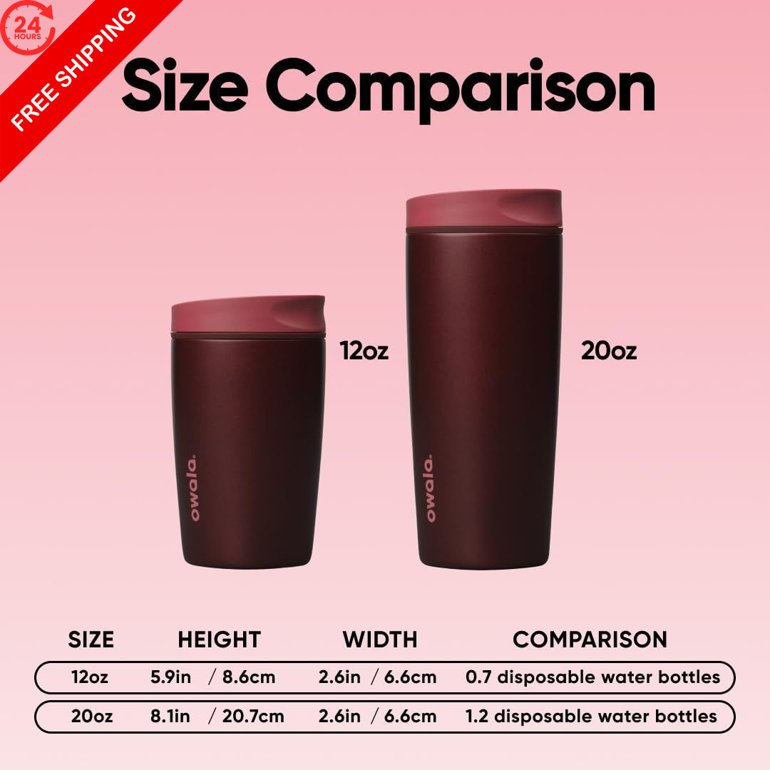 Owala SmoothSip Slider Insulated Stainless Steel 12 Ounces, Black Cherry