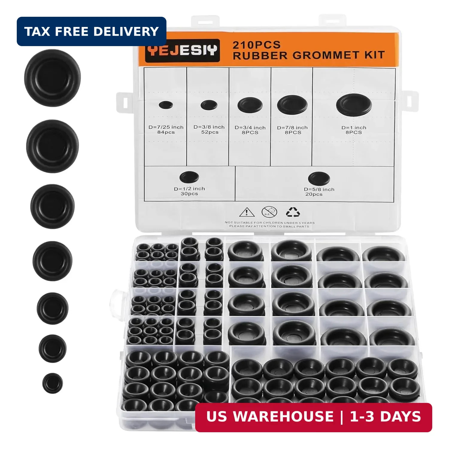 210PCS Rubber Grommet kit, Premium 7 Sizes Rubber Grommets for Wiring, Automotiv