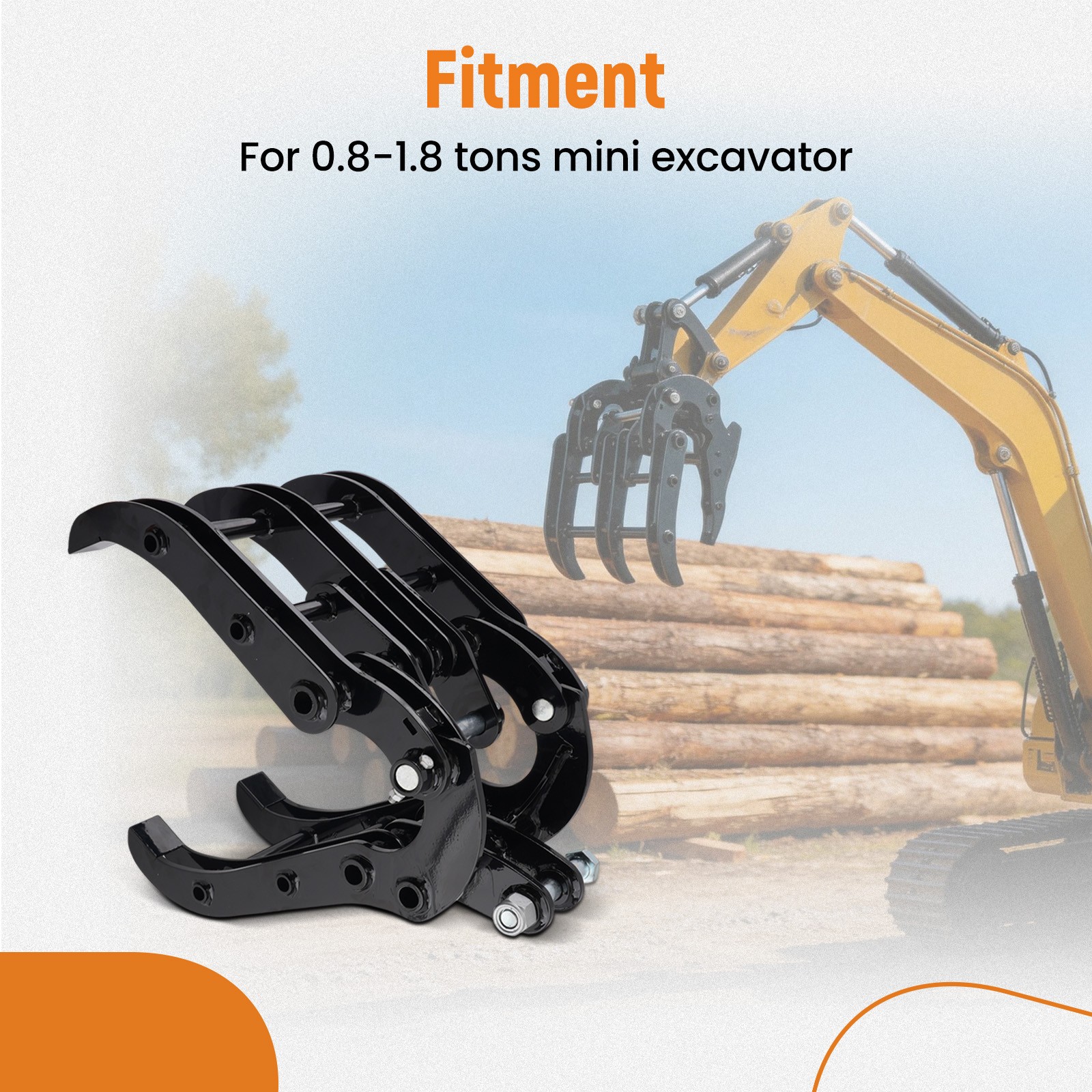 Durable Steel Grapple for Mini Excavator 0.8-1.8T Powder Coated Finish