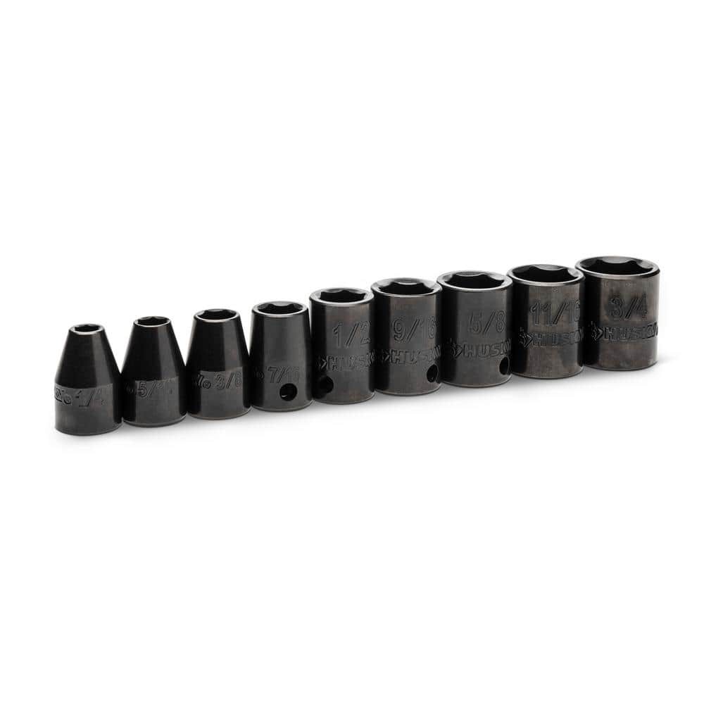 Husky 3/8 in. Drive Standard SAE 6-Point Impact Socket Set (9-Piece)