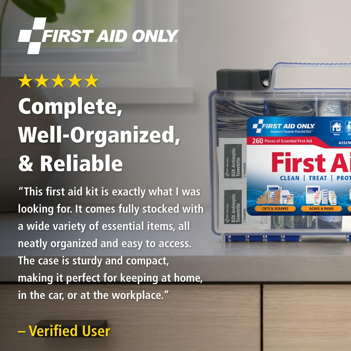 First Aid Kit, OSHA Compliant, 260 Pc for 50 People, Home/Car/Work