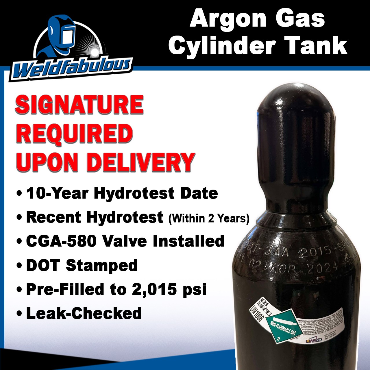 80 cu/ft 75% Argon 25% CO2 Welding Gas Cylinder Tank CGA 580 – FULL
