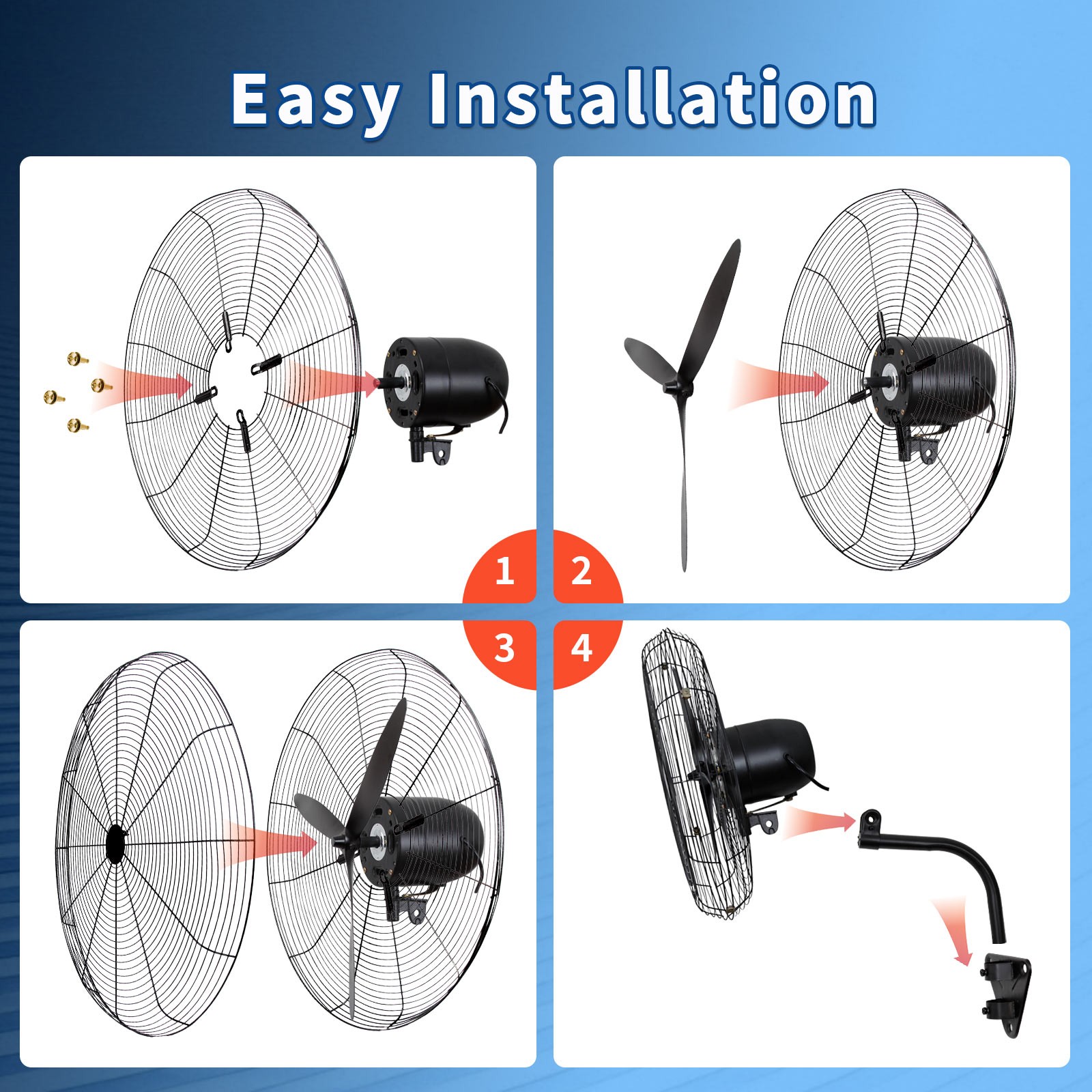 30″ In Wall Mount Oscillating Fan High Velocity 3 Speed Heavy Duty Metal Fan