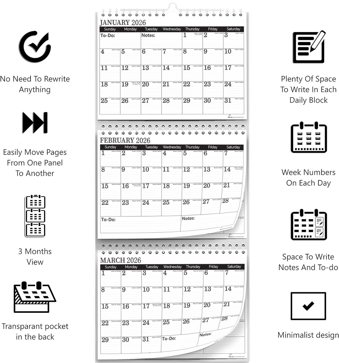 3 Month Calendar 2026-2027, Move-a-Page, Monthly, Pack of 1, Minimalist