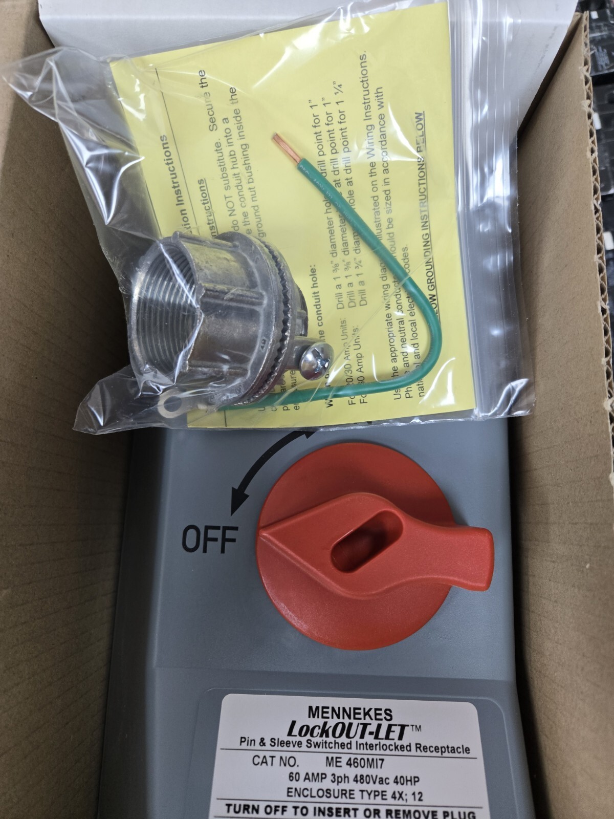 ME 460MI7 MENNEKES 60A 480V 3P LOCKOUT-LET NEW IN BOX 32 AVAILABLE FREE SHIP