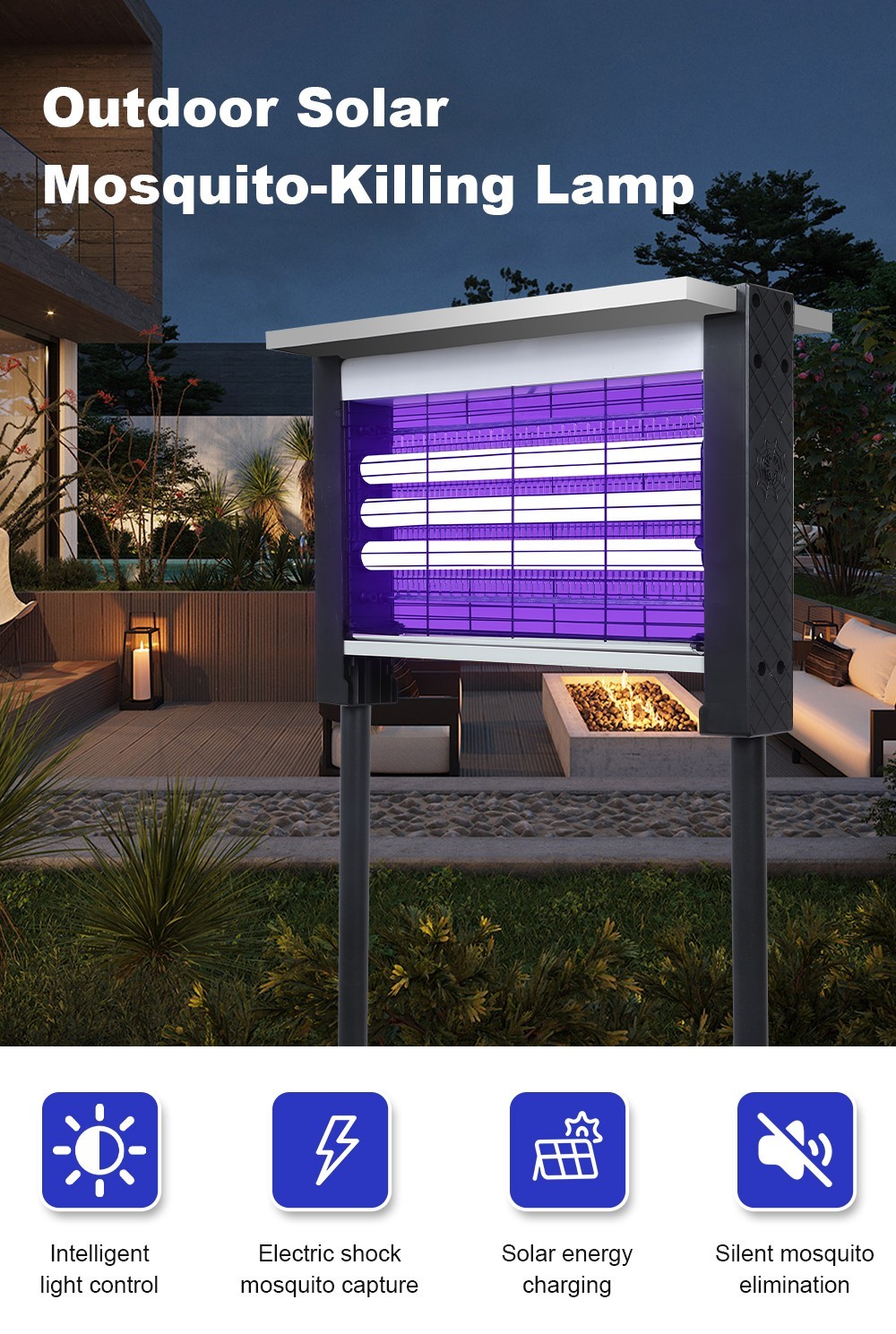 Outdoor Bug Zapper 4500V Solar Mosquito Killer 4000mAh Rechargeable 13H Runtime