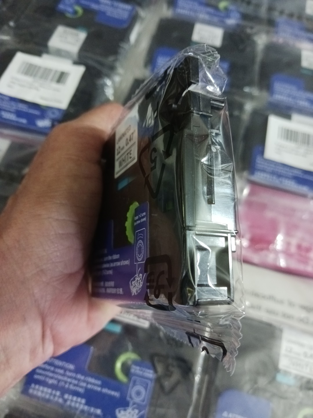 Laminated label tape 12mm 0.47″ white 231 black ink cartridge. Lot of 24 P-touch