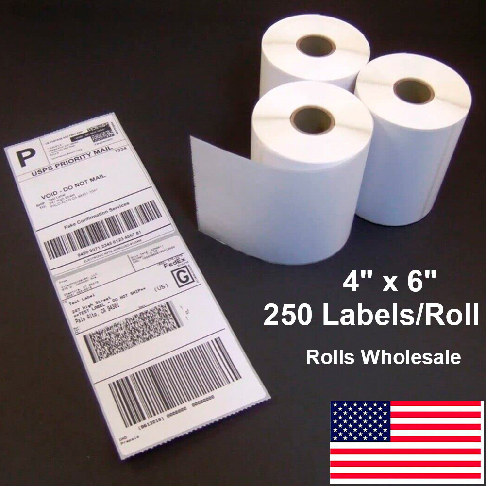 250 Labels Per Roll 4×6 Direct Thermal Shipping Labels for Zebra Eltron & Rollo