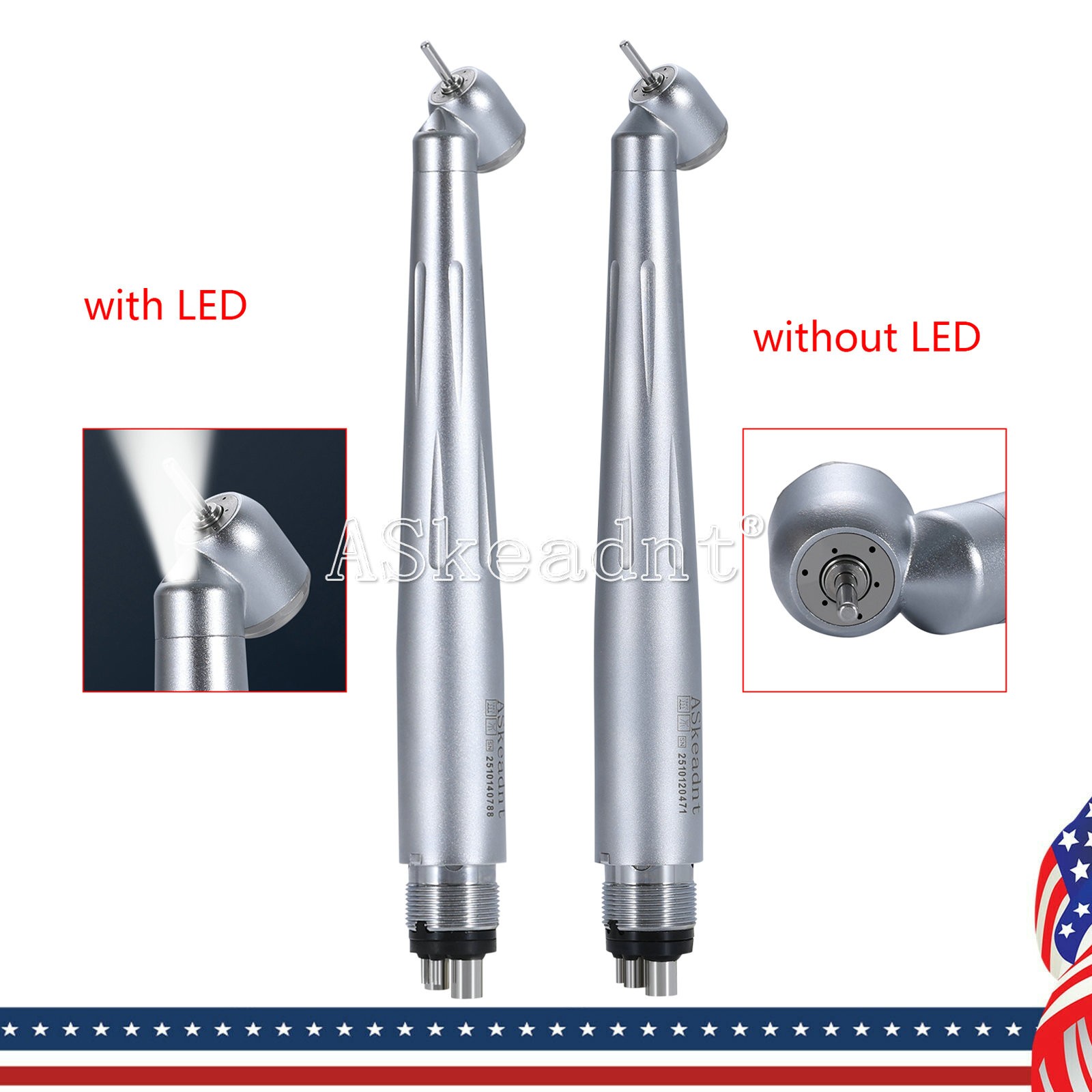 Dental 45 Degree LED/NO-LED High Speed Handpiece Ceramic Bearing 3Spray 4Holes