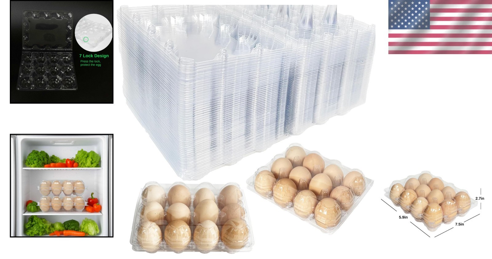 100 Packs Egg Cartons Cheap Bulk Plastic for 12 Eggs Clear Egg Cartons