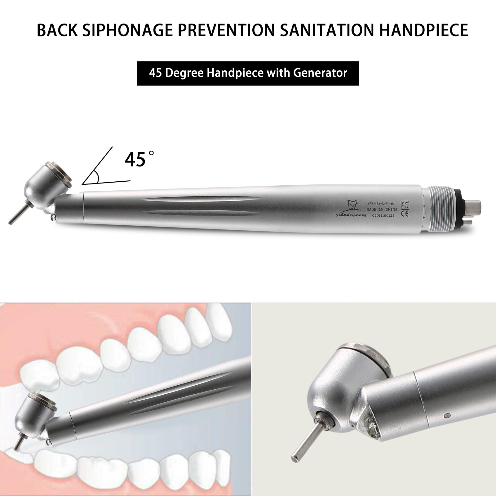 LED Dental Surgical Handpiece 45° Angle 4 Hole Midwest Rear Exhaust Impact Air