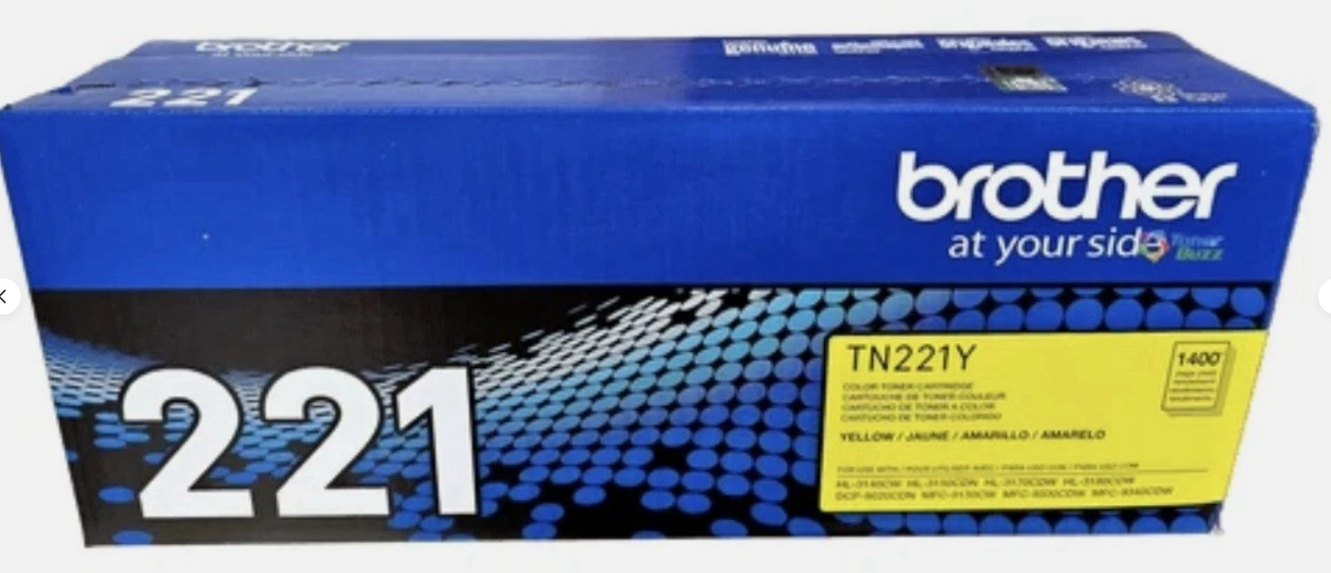 Brother TN221 Toner Set BK/C/M/Y, Genuine, OEM, High Yield, 4-Pack, Sealed