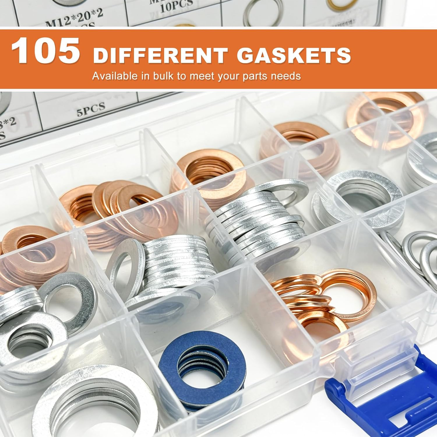 105 PCS Car Oil Drain Plug Gaskets Assortment, ID M10 M12 M14 M16 M18 M20 Engine