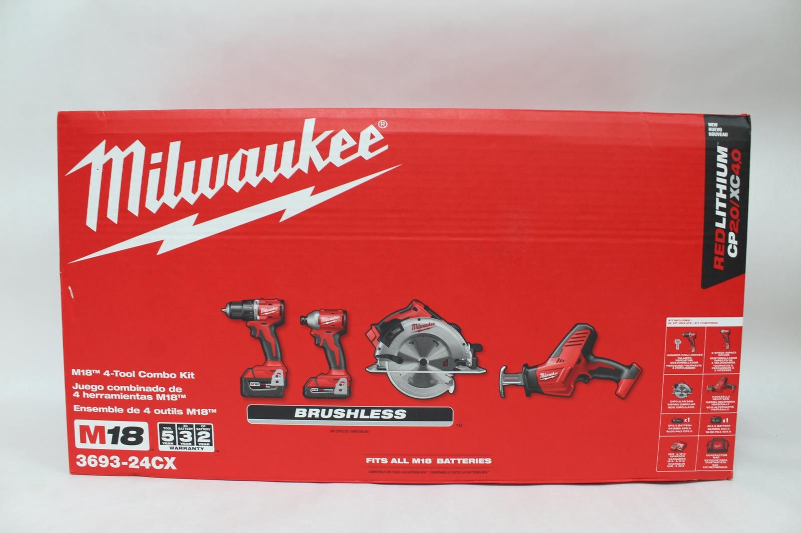 Milwaukee M18 18 Volt Brushless Cordless 4-Tool Combo Kit – 3693-24CX