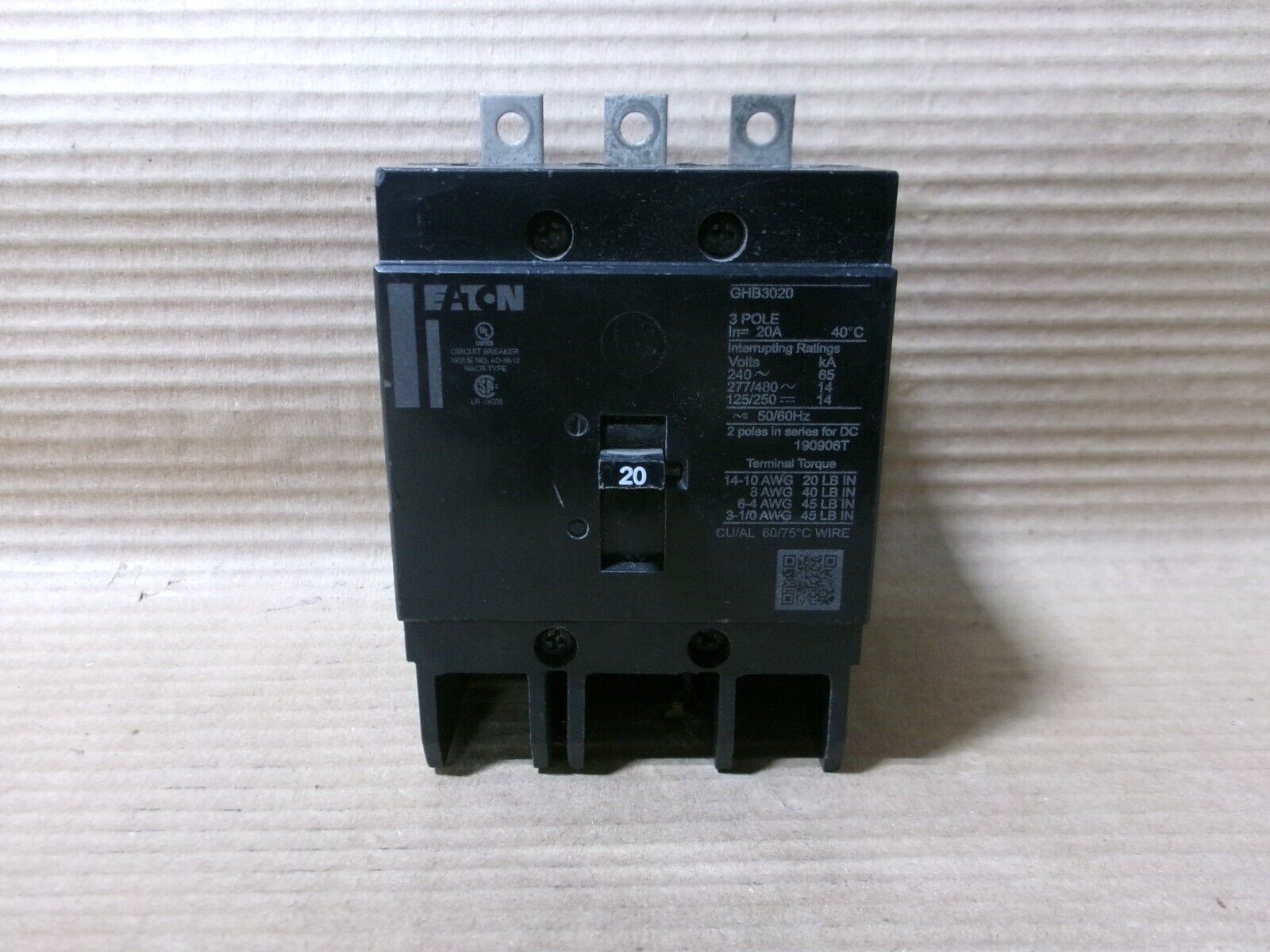 NEW Cutler Hammer GHB GHB3020 3 Pole 20 Amp 480V Circuit Breaker NNB