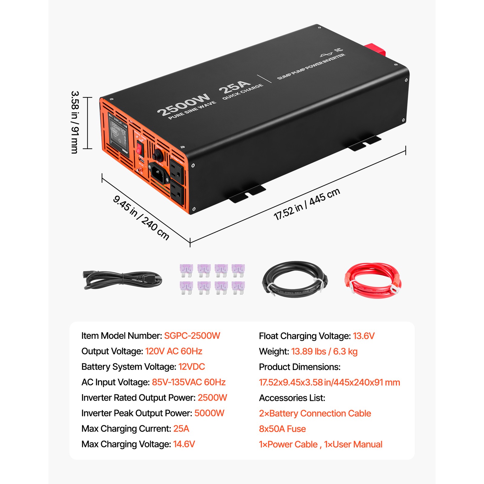 Uimoso 2500W Sump Pump Backup System with LCD and Pure Sine Wave Inverter