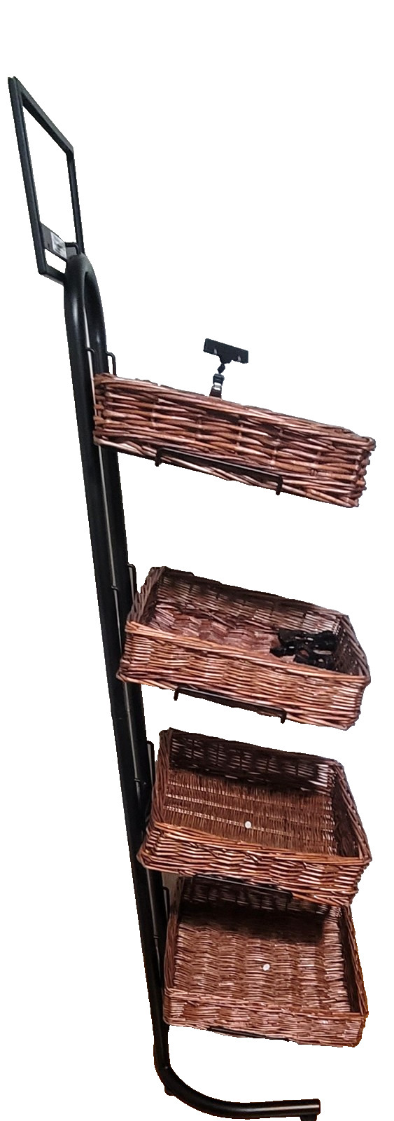 4 Tier Square Basket floor display for food w sign clips Mobile Merchandisers