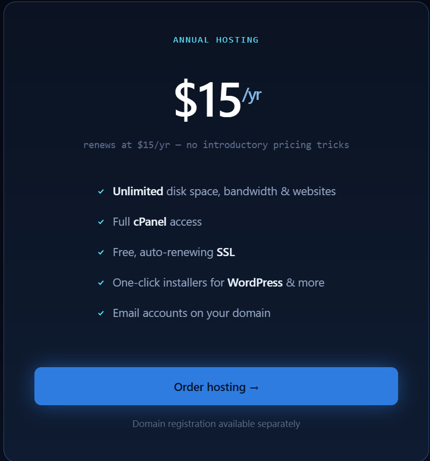 Unlimited WebSite Hosting $15Year