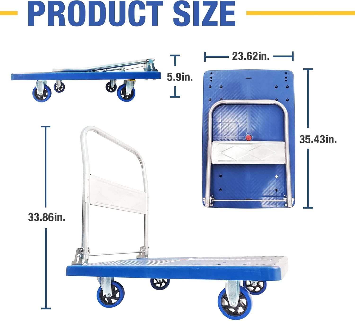 Heavy Duty Foldable Push Cart with 4 Swivel Wheels – Ideal for Home & Garden
