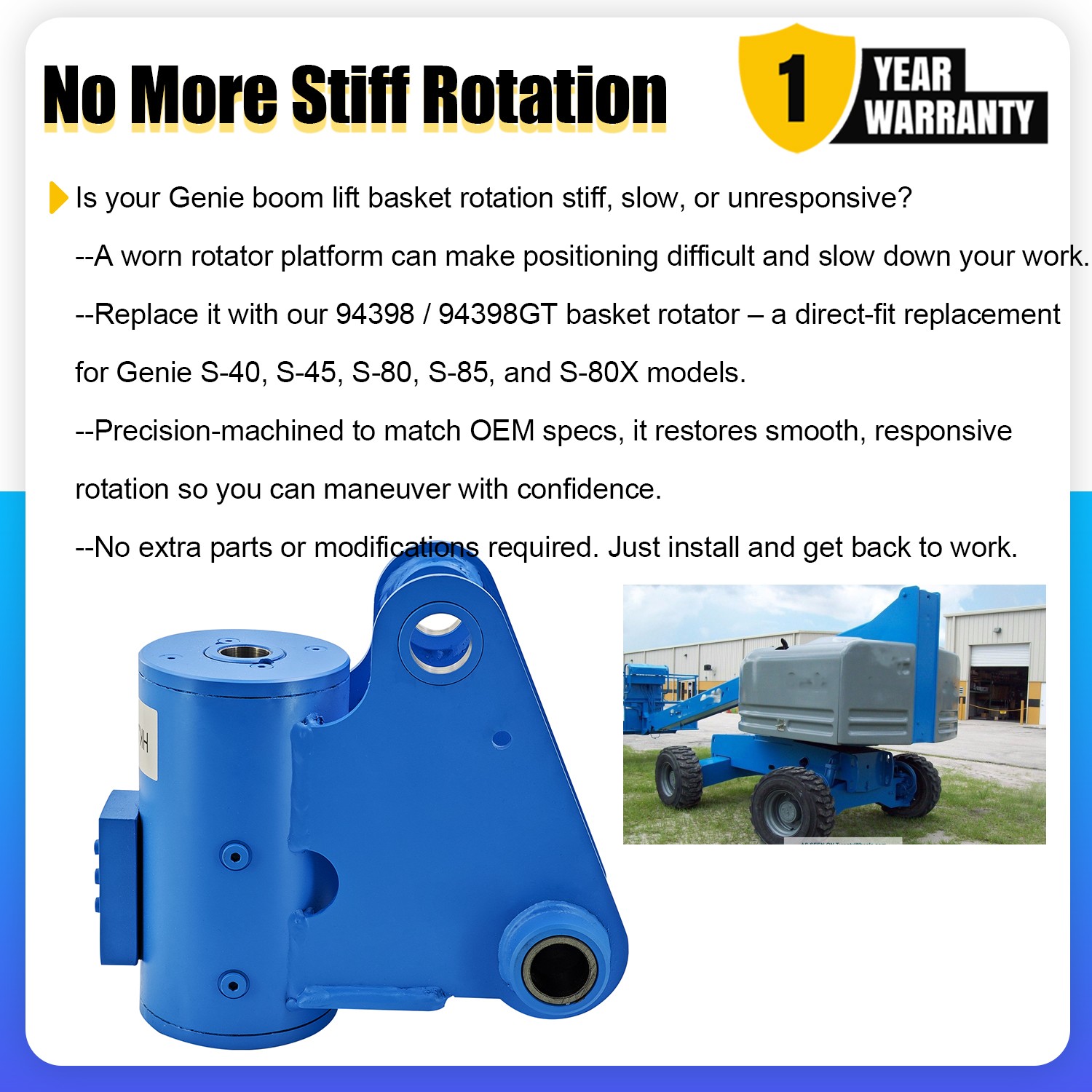 NEW Platform Rotator 94398 94398GT for Genie S-40 S-45 S-60 S-65 S-80 S-85 S-80X