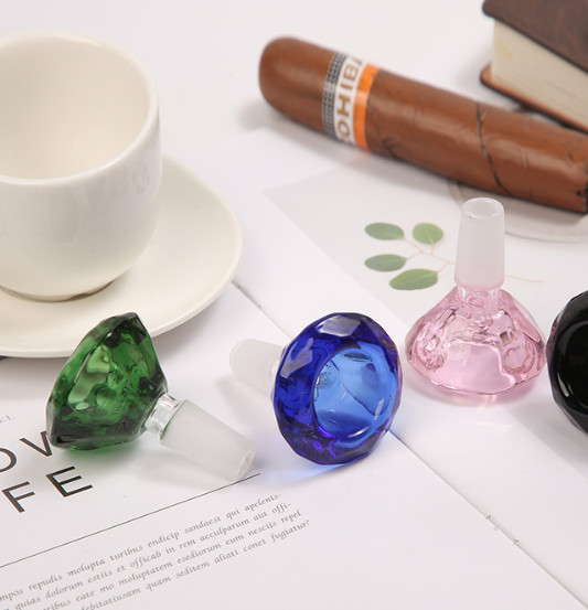 3 Color Diamond Glass Slide Bowl Water Pipe Hookah 14mm Male x 3PCS