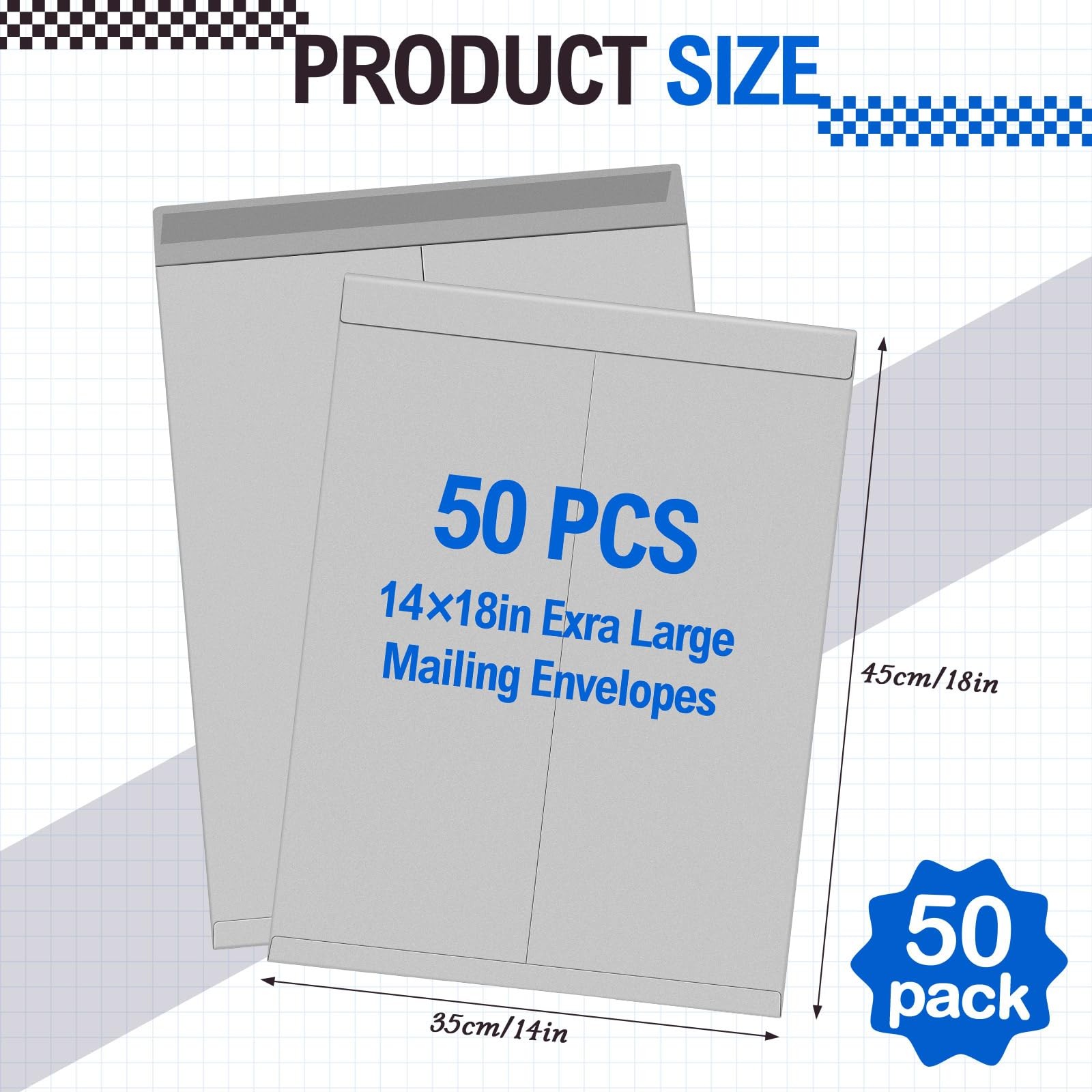 50 Pcs 14» x 18» Extra Large Mailing Envelopes 32lb with Gummed Flaps, Cata…